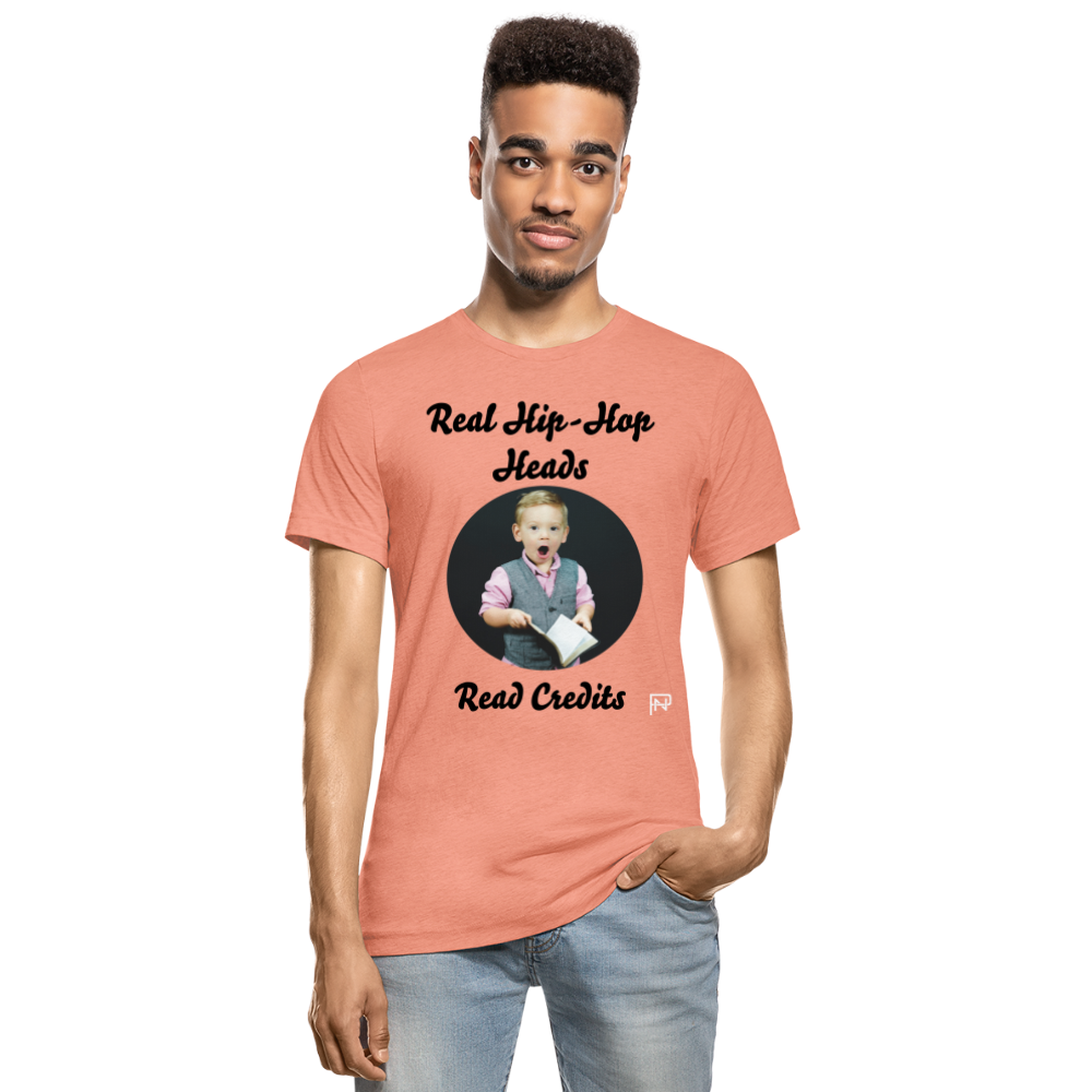 Real Hip hop Heads Read Credits Unisex Heather Prism T-Shirt - heather prism sunset